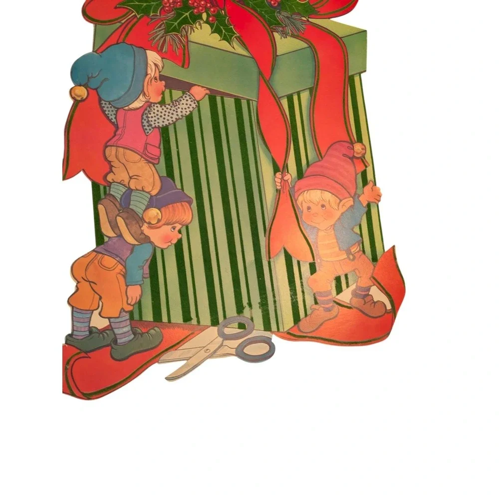CLEARANCE! Christmas‎ Cutout Wall Decoratipn Gift Elf Scissors Holly Bow  Lot 2